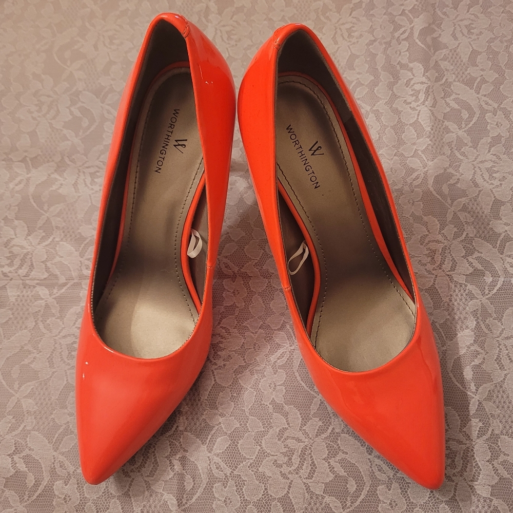 Worthington New Patent Leather Neon Hot Pink Orange High Heels Women's Size 9